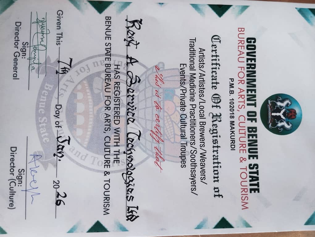 Endorsement from Benue State Government of Art and Culture